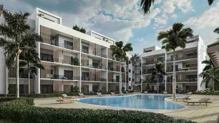 Modern 1BR Condo for sale in Punta Cana with large pool, walking distance to the beach