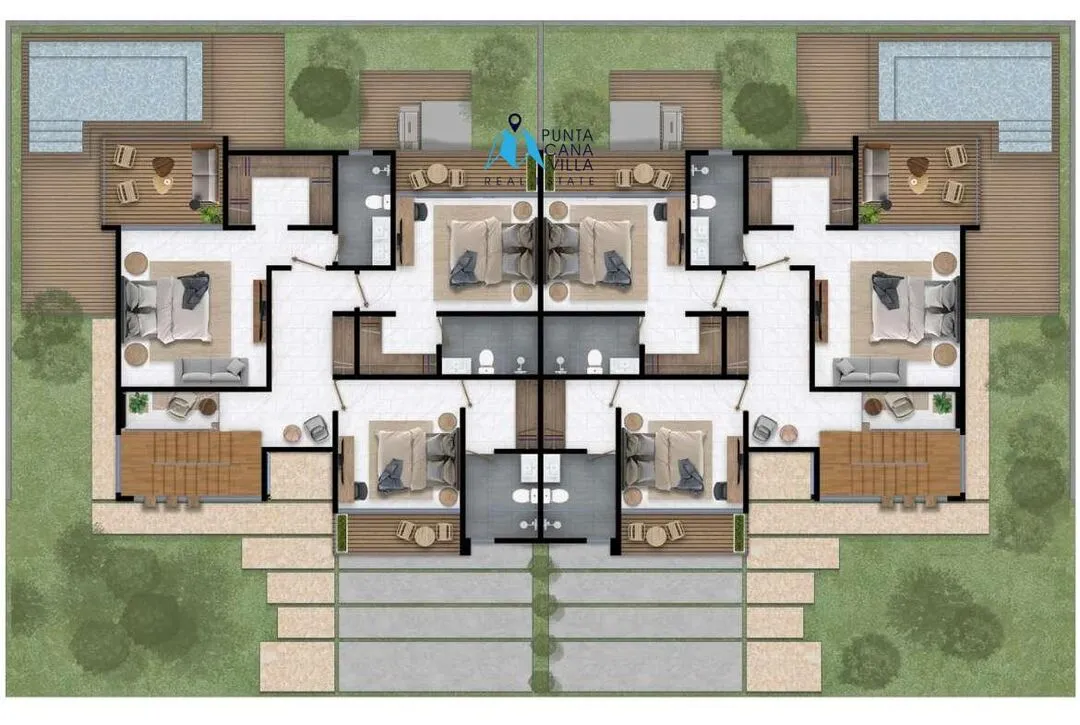 Downtown Punta Cana, Three Bedroom Duplex Villas For Sale In Punta Cana, The Garden ()