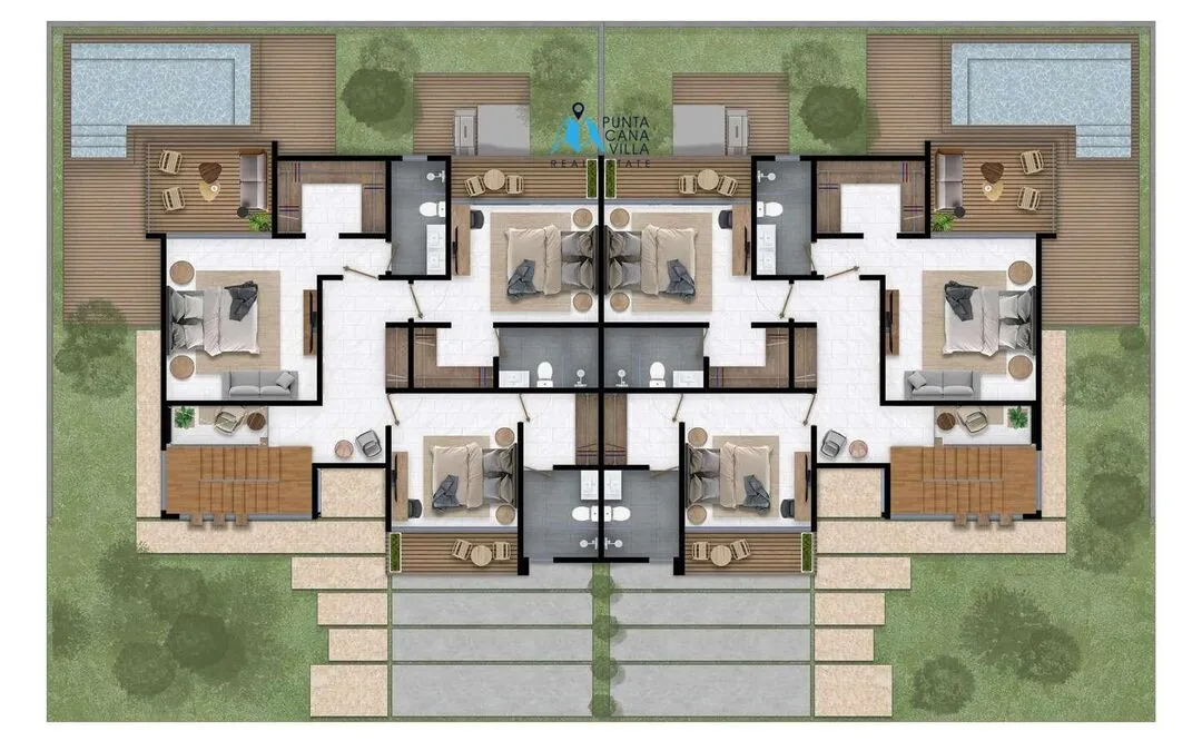 Downtown Punta Cana, Three Bedroom Duplex Villas For Sale In Punta Cana, The Garden ()