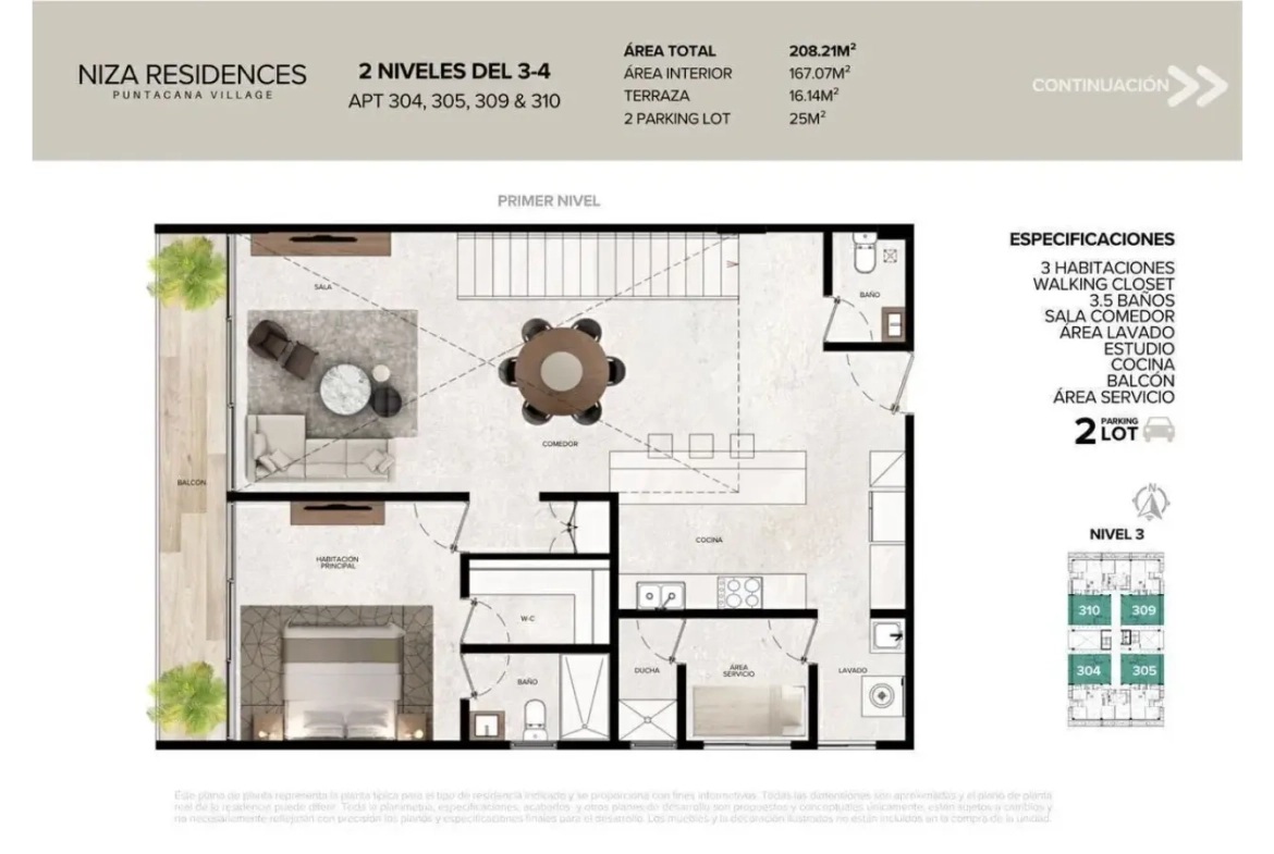 ID , Niza Residences, Three Bedroom Apartment For Sale In Punta Cana Village ()