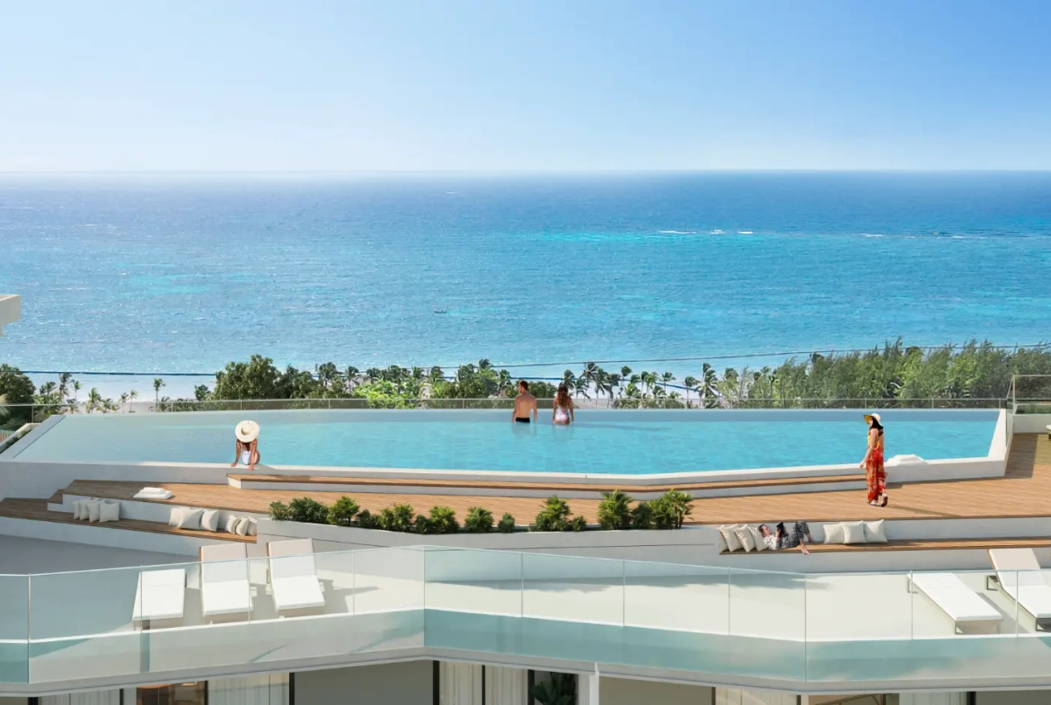 Las Iguanas: Penthouse de un dormitorio en venta en Crystal Garden, Cap Cana con vistas a la piscina