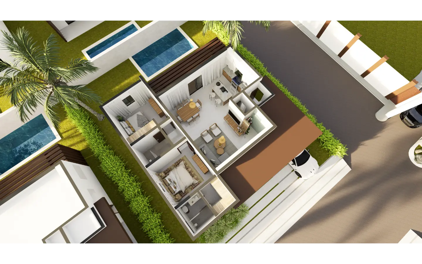 Olmos Residences, Villa de dos dormitorios en venta en Macao, Punta Cana con transporte gratuito a la playa de Macao