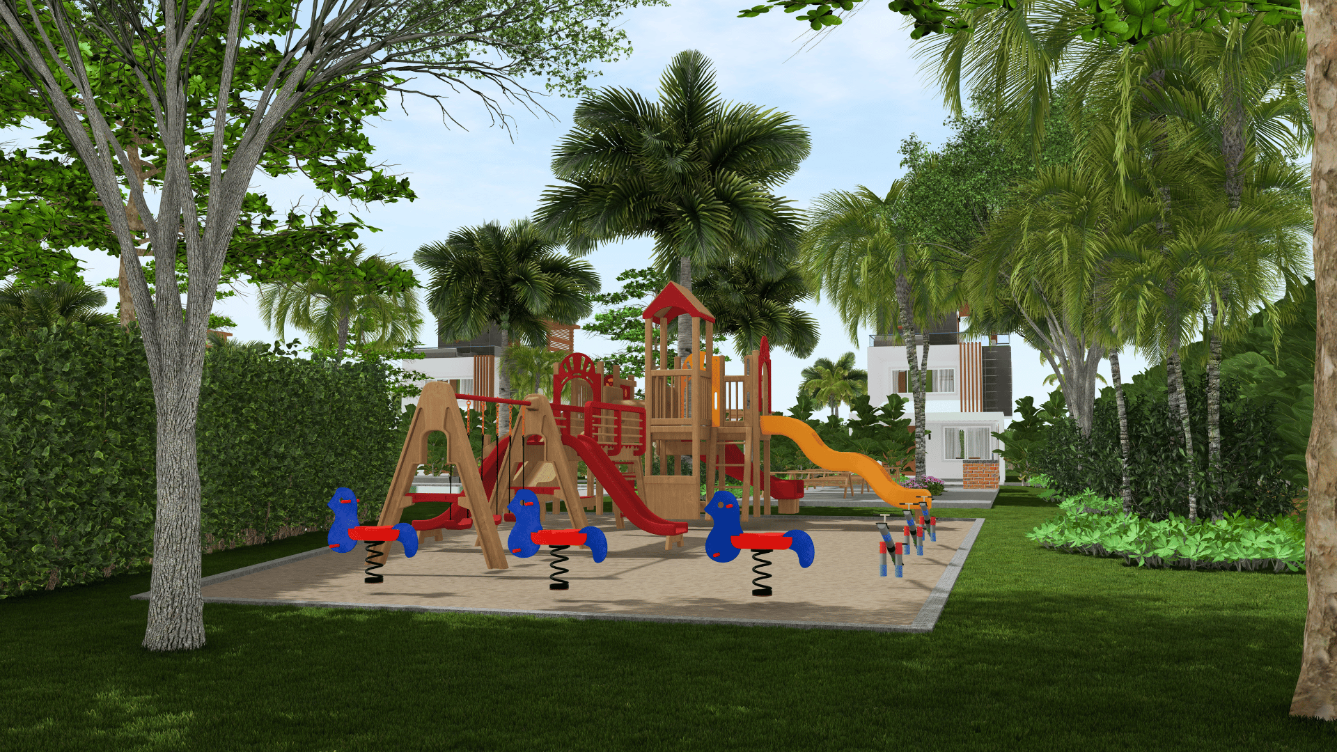 Kids Playground with safe outdoor space at Villas Sole Mio in Punta Cana