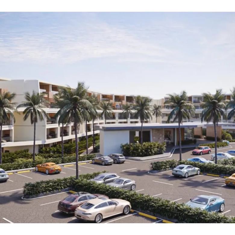 7 Palms Adventure Vista Cana 1BR exterior — private backyard, balcony and elevator access