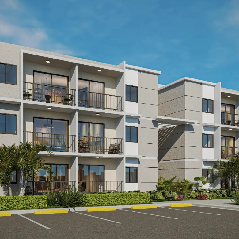 Los Robles Residences Bavaro 1 bedroom condo for sale in gated community with swimming pool gym pet friendly area and private parking