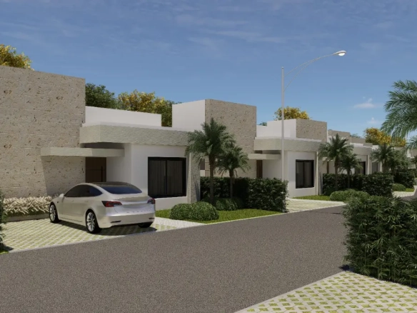Ecos del Mar III Punta Cana 3 bedroom villa for sale in Don Pablo sector with terrace, parking, pool access and modern finishes near Downtown