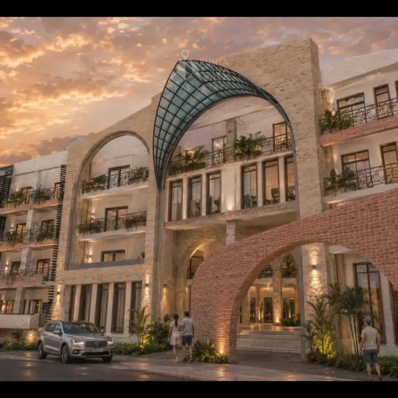Exterior view of the luxury Belara Garden 2-Bedroom Cap Cana apartment complex
