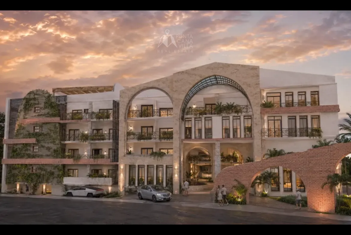 Elegant lobby entrance with tropical landscaping in Cap Cana