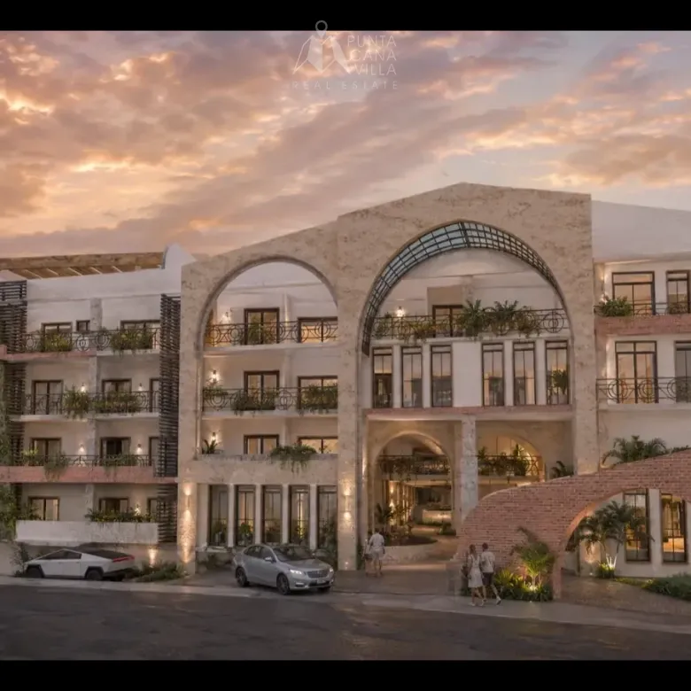 Modern Belara Cap Cana apartment building exterior with pool