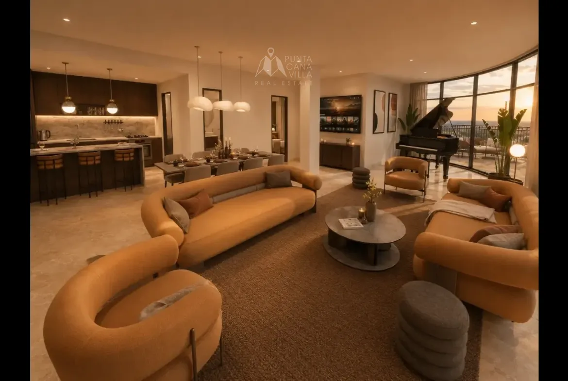 Comfortable seating area in the luxury Cap Cana apartment