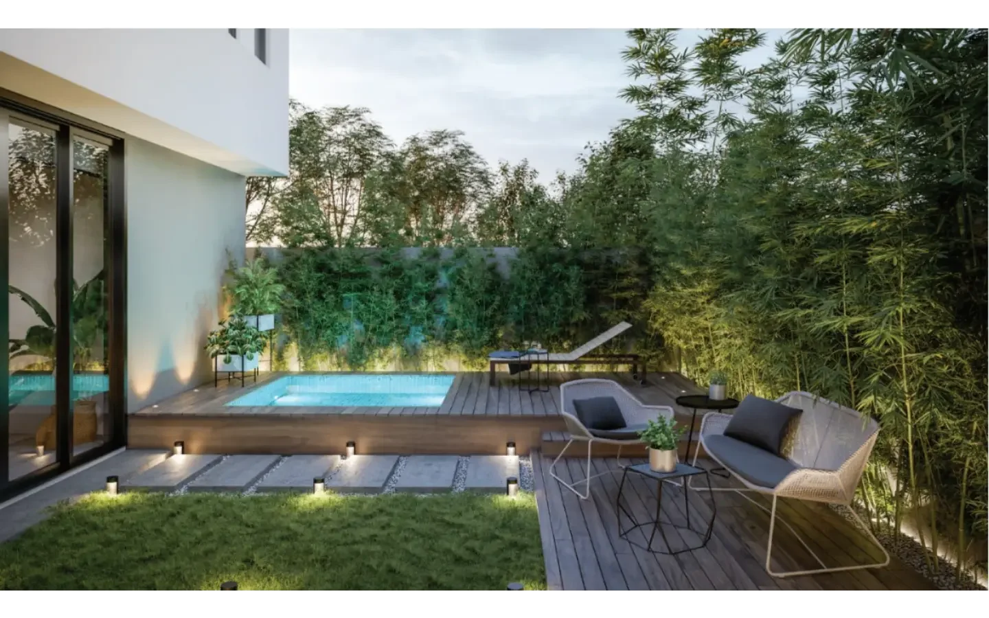 Community Pool Area Resort-style swimming pool surrounded by palm trees and sun loungers